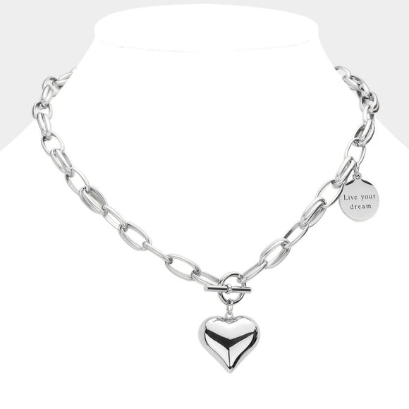 Rhodium Plated Stainless Steel Toggle Heart Necklace - Picture 1 of 3